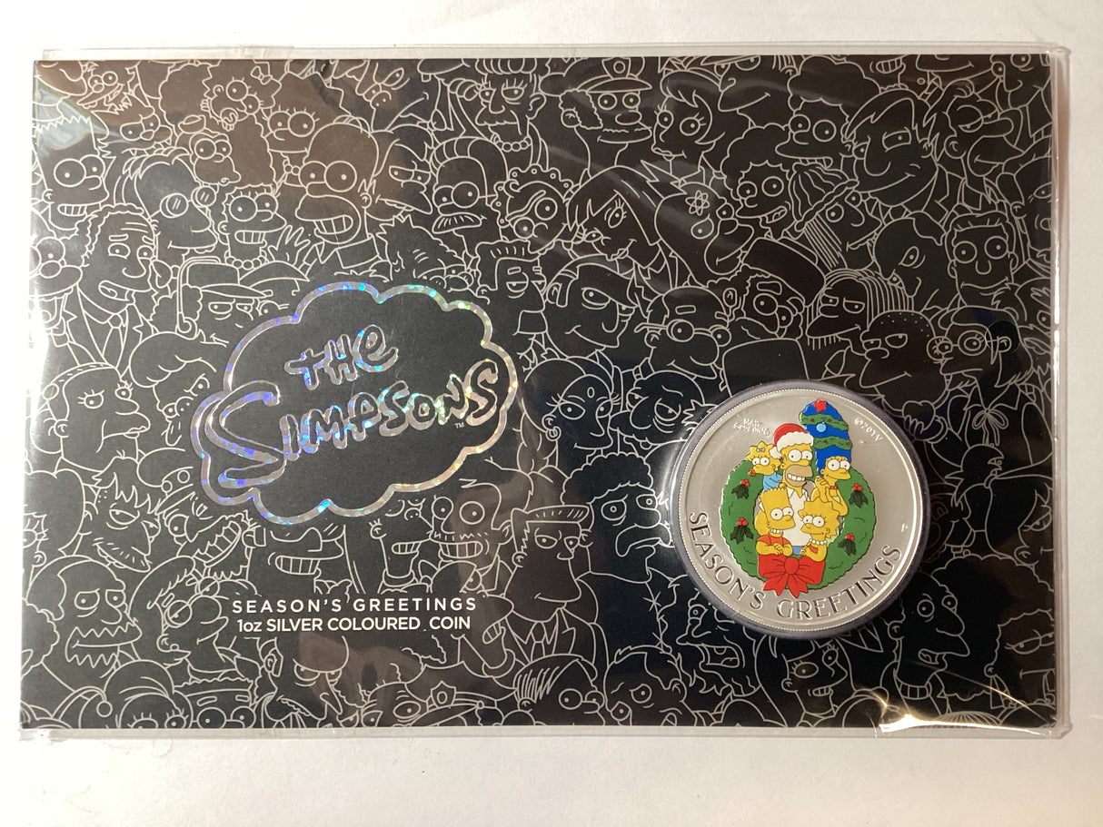2022 $1 1oz Silver. Coloured Carded Coin. The Simpsons. Season’s Greetings.