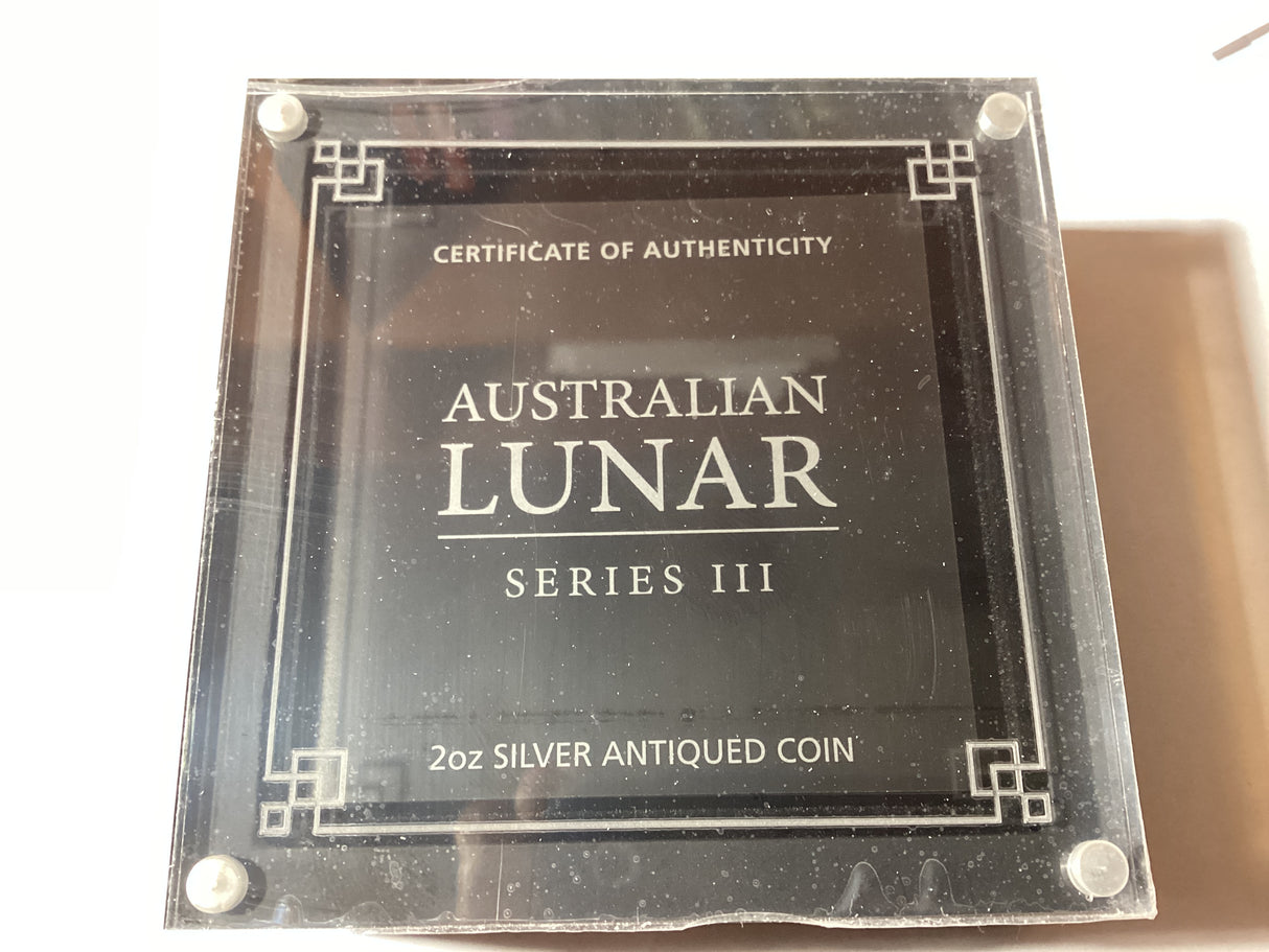 2020 $2 2oz Silver Antiqued Coin. Lunar Series. Year of the Mouse.