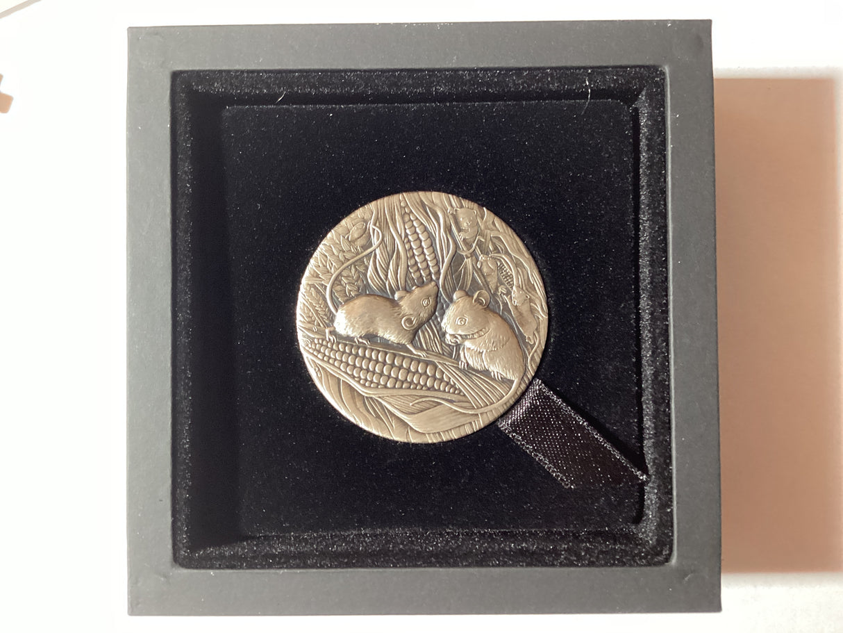 2020 $2 2oz Silver Antiqued Coin. Lunar Series. Year of the Mouse.