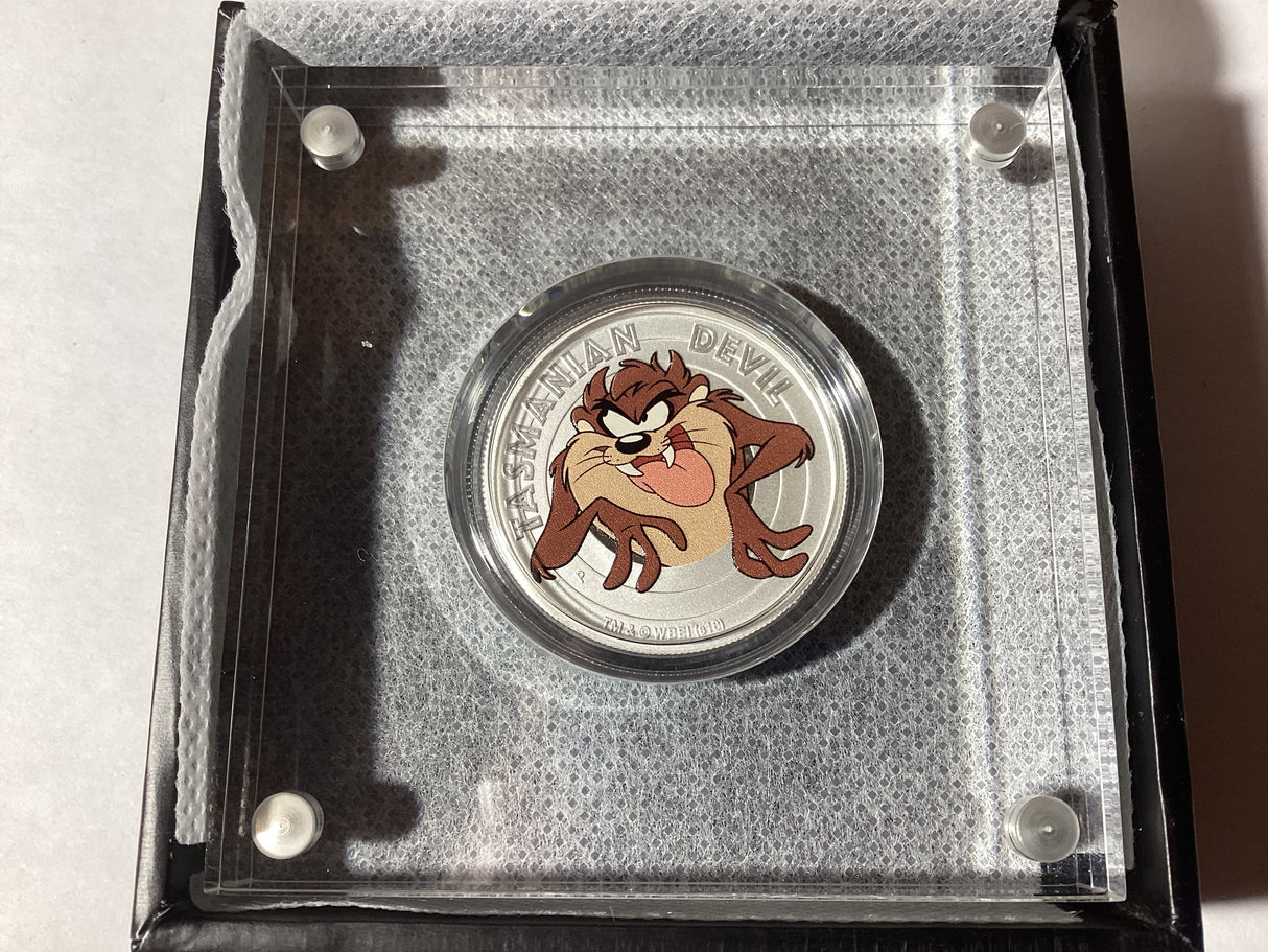 2018 50c 1/2 Ounce Silver Proof Coloured Coin. Looney Tunes. Tasmanian Devil.