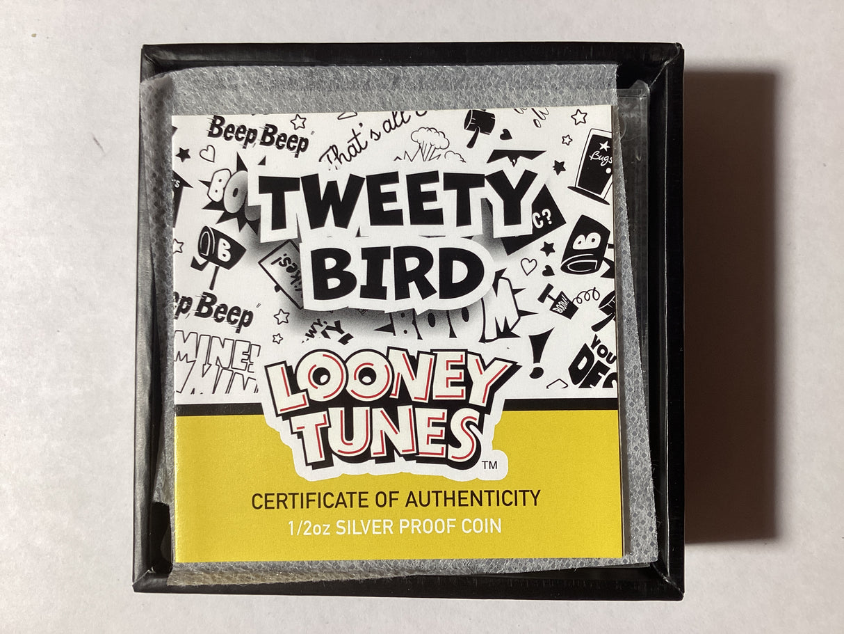 2018 50c 1/2 Ounce Silver Proof Coloured Coin. Looney Tunes. Tweety Bird.