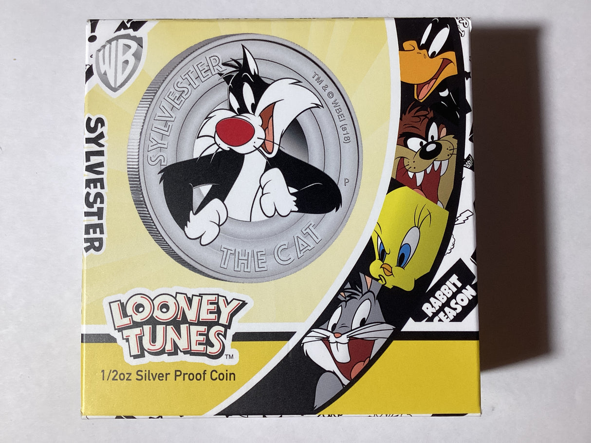 2018 1/2 Ounce Silver Proof Coloured Coin. Looney Tunes. Sylvester.