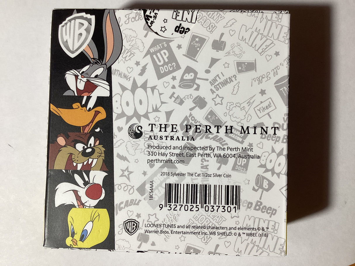 2018 1/2 Ounce Silver Proof Coloured Coin. Looney Tunes. Sylvester.