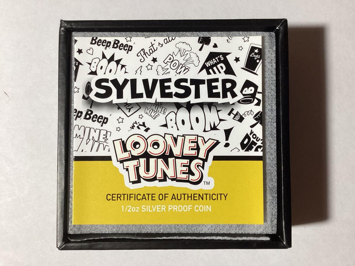 2018 1/2 Ounce Silver Proof Coloured Coin. Looney Tunes. Sylvester.