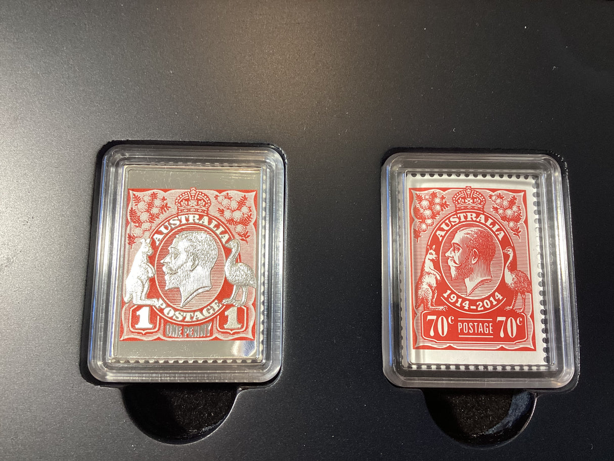 2014 King George V Centenary of Stamps. Stamp and Coin Set.