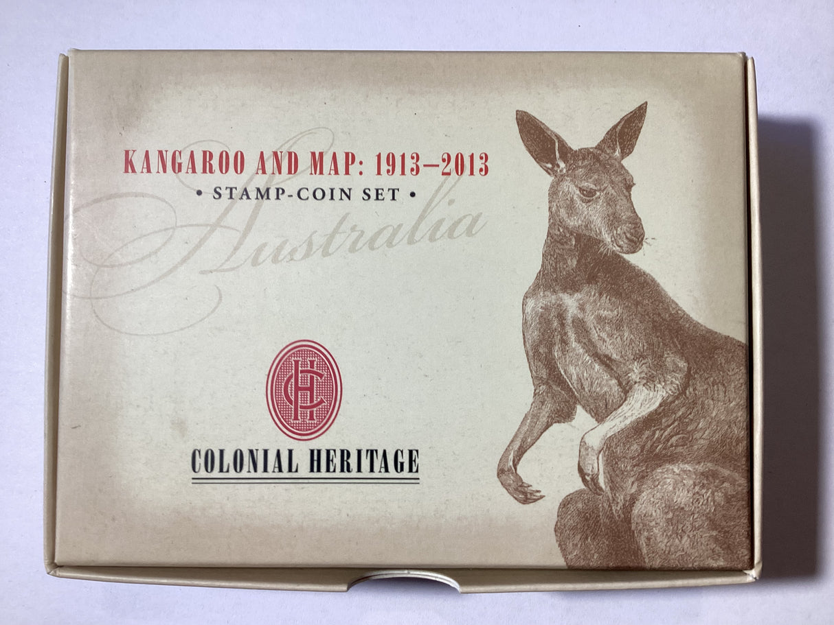 2013 Colonial Heritage. Kangaroo and Map 1913-2013 Stamp and Coin set.