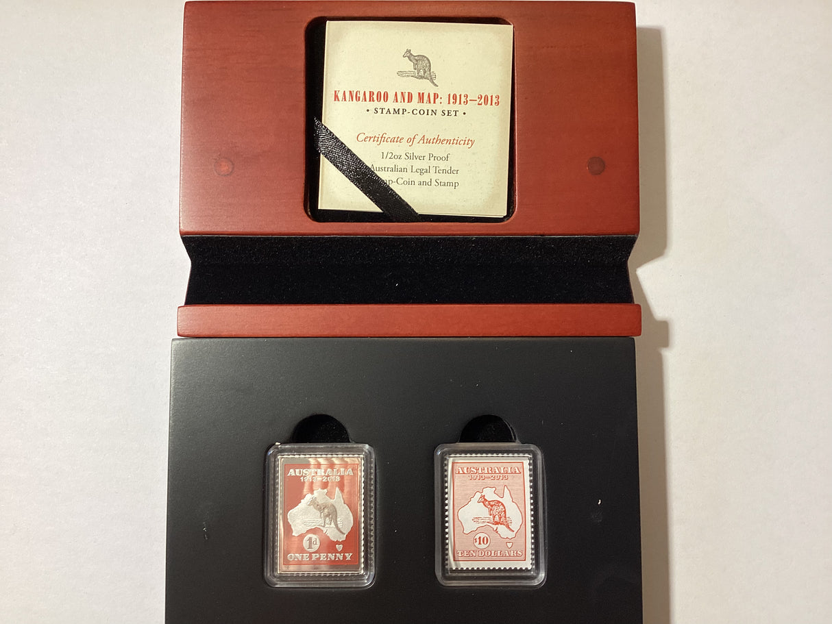 2013 Colonial Heritage. Kangaroo and Map 1913-2013 Stamp and Coin set.