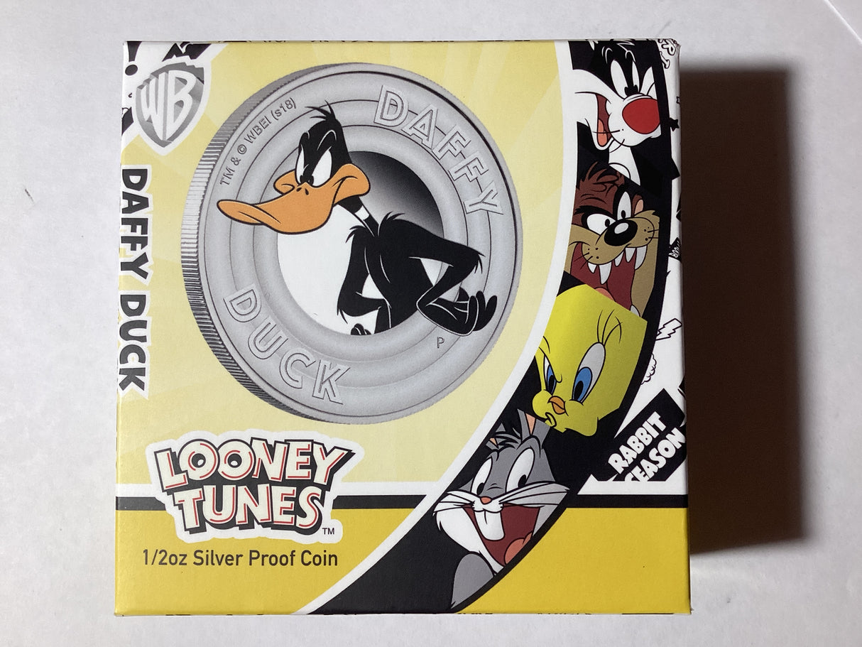 2019 50c 1/2 Ounce Silver Proof Coloured Coin. Looney Tunes. Daffy Duck.