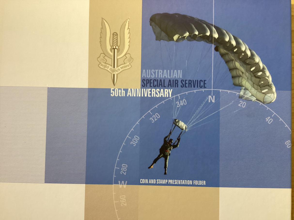 2007 Special Air Services 50th Anniversary. Coin and Stamp Presentation Folder. 2000 made.