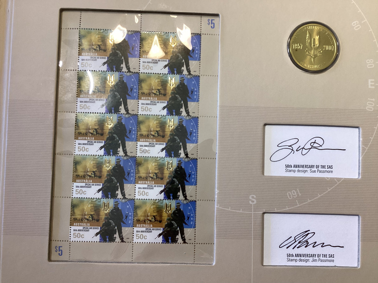 2007 Special Air Services 50th Anniversary. Coin and Stamp Presentation Folder. 2000 made.