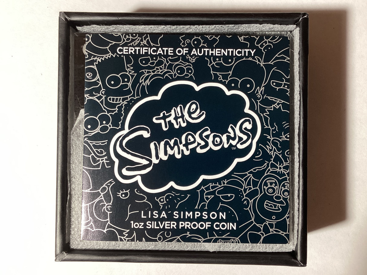 2019 $1 1oz Silver Proof Coloured Coin. The Simpsons. Lisa Simpson.