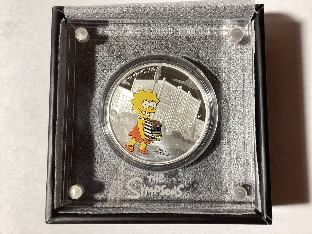 2019 $1 1oz Silver Proof Coloured Coin. The Simpsons. Lisa Simpson.