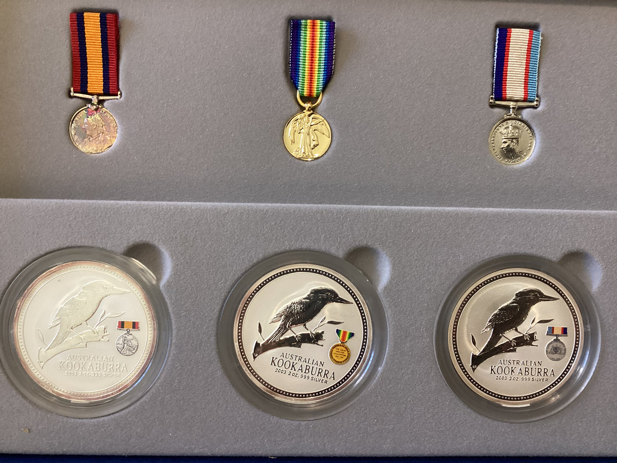 2003. Australians At War. Coin and Medallion Tribute Series Complete Collection. 5 x 2oz Coins and 5 x 1oz Medallions.