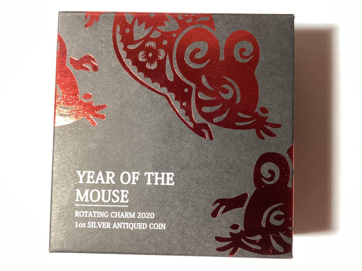 2020 $1 1oz Silver Antiqued Rotating Charm Coin. Year of the Mouse.