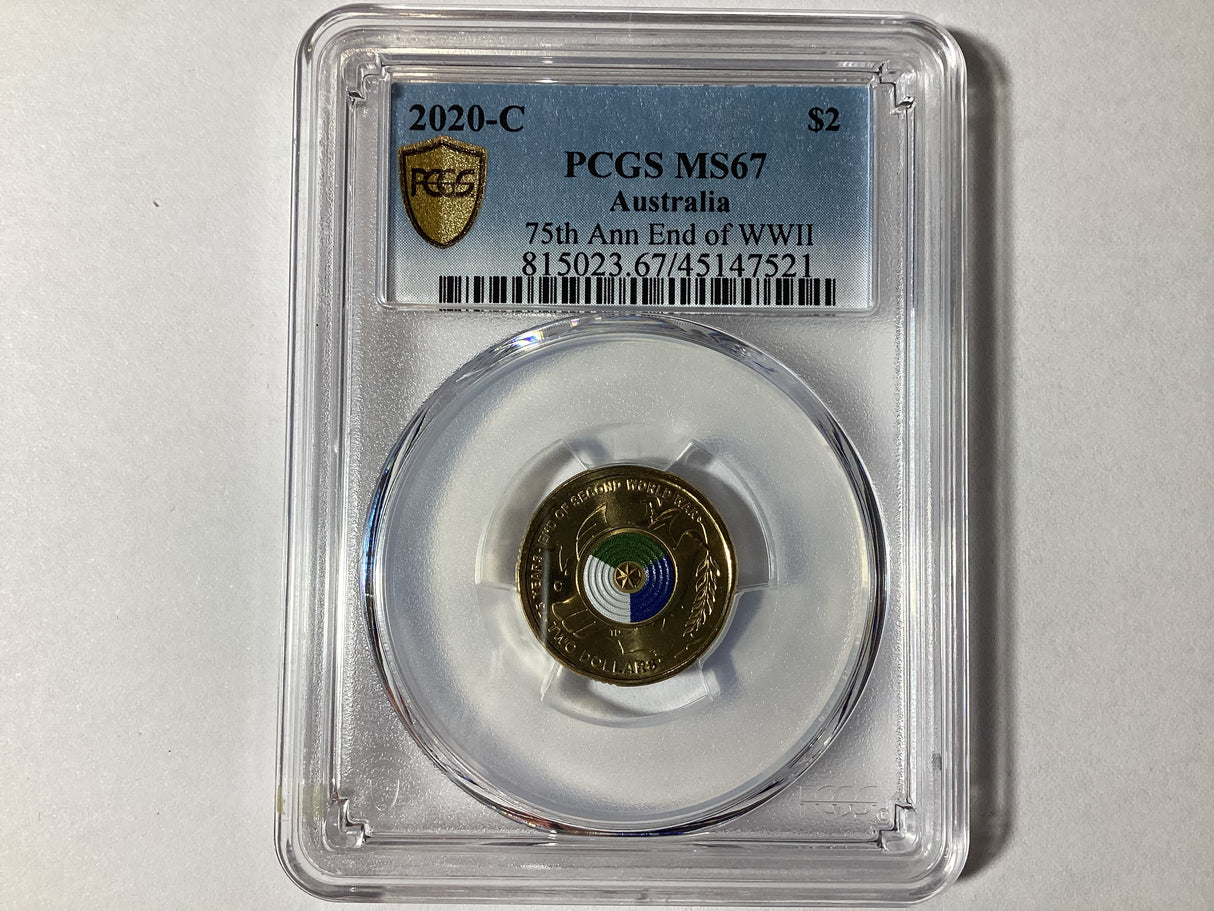 2020 $2 ‘C’ Mintmark. 75th Anniversary of the End of World War Two. MS67.