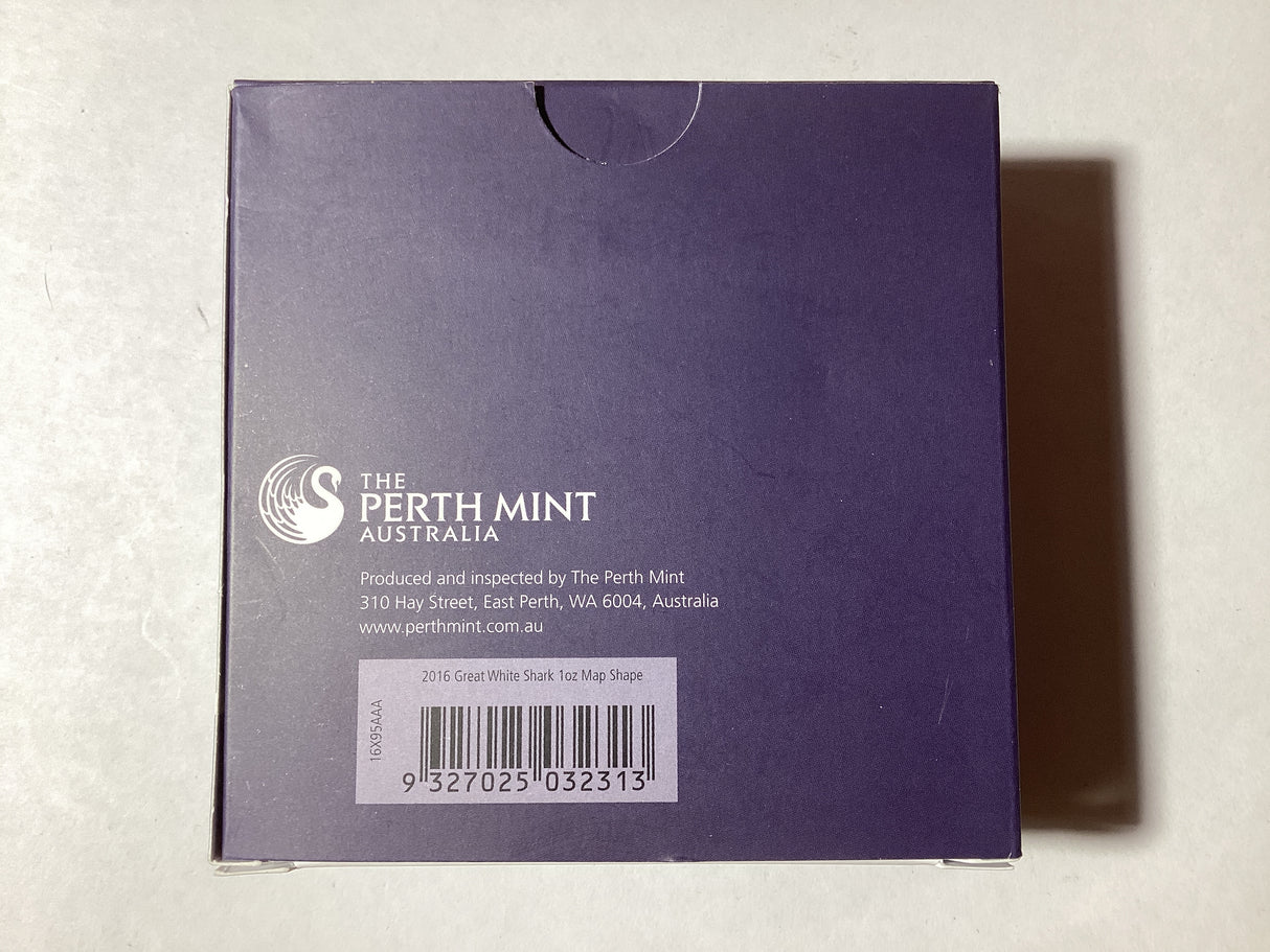 2016 $1 1oz Silver Proof Coin. Australian Map Shaped Coin Series. Great White Shark.