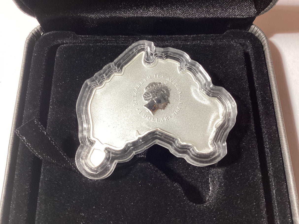 2016 $1 1oz Silver Proof Coin. Australian Map Shaped Coin Series. Great White Shark.