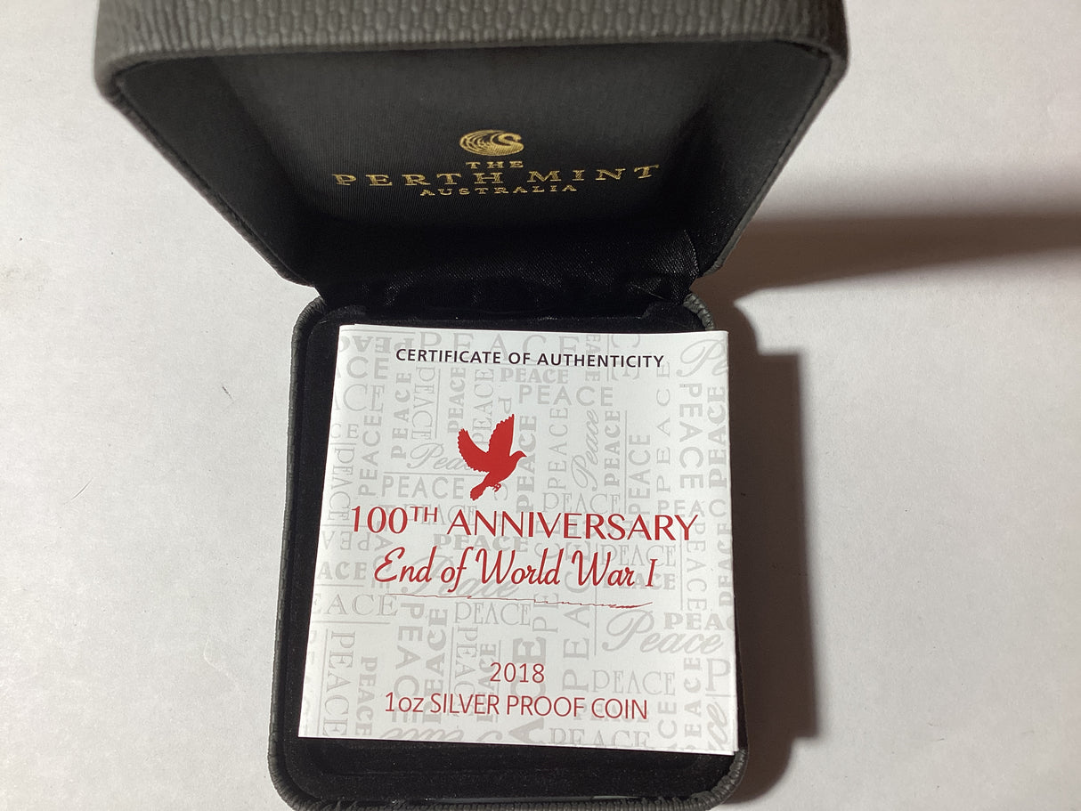 2018 $1 1oz Silver Proof Coloured Coin. 100th Anniversary of the End of World War 1.