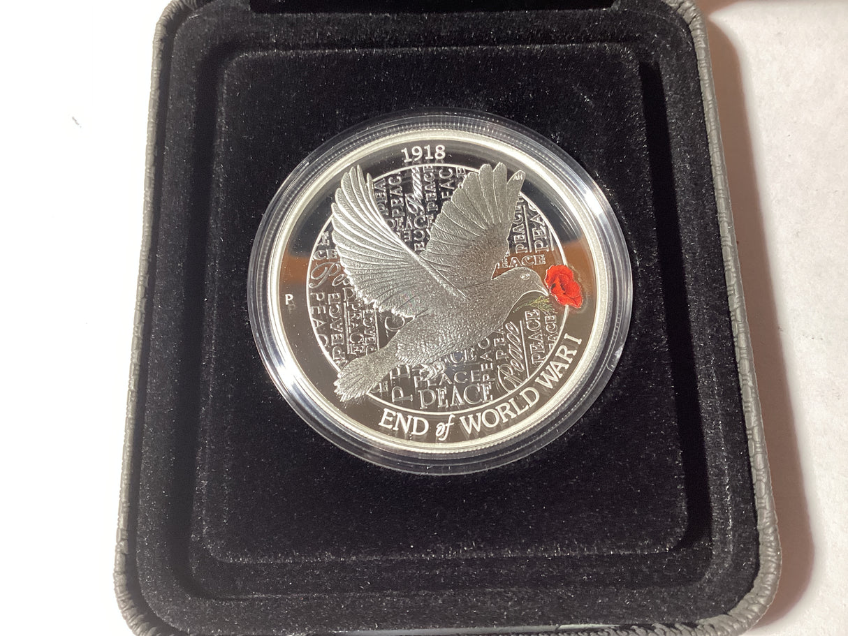 2018 $1 1oz Silver Proof Coloured Coin. 100th Anniversary of the End of World War 1.