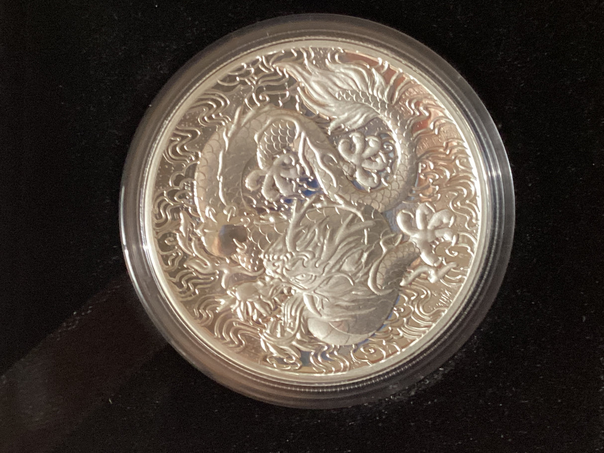 2021 $2 2oz Silver High Relief Dragon Coin. Chinese Myths and Legends.