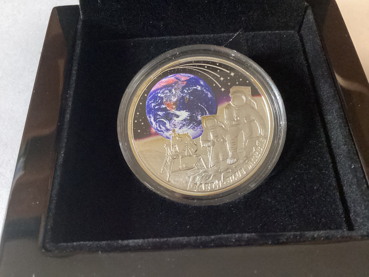 2022 $1 1oz Silver Coloured Proof Coin. Earth Blue Marble.