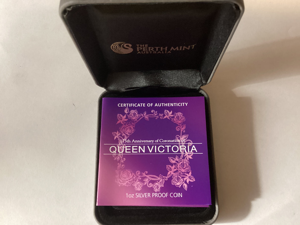 2013 $1 1oz Coloured Silver Proof Coin. 175th Anniversary of the Coronation of Queen Victoria.