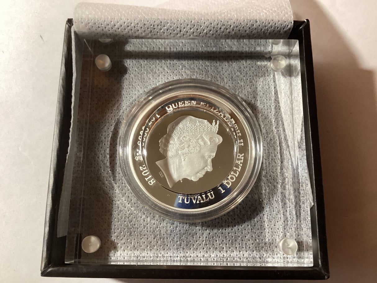 2018 $1 1oz Silver Coloured Proof Coin. 50 Years of Hot Wheels.