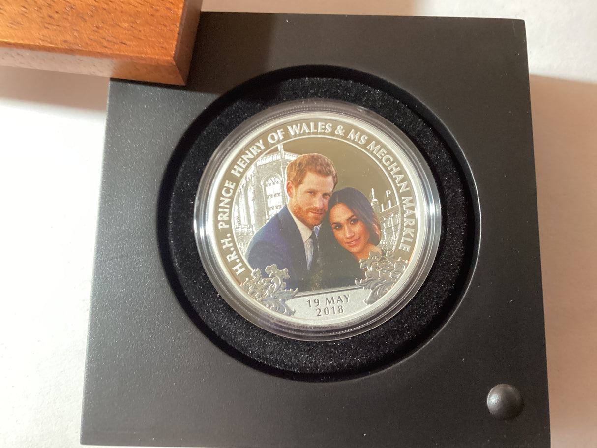 2018 $1 1oz Silver Coloured Proof Coin. Royal Wedding. H.R.H. Prince Harry and Ms Meghan Markle.