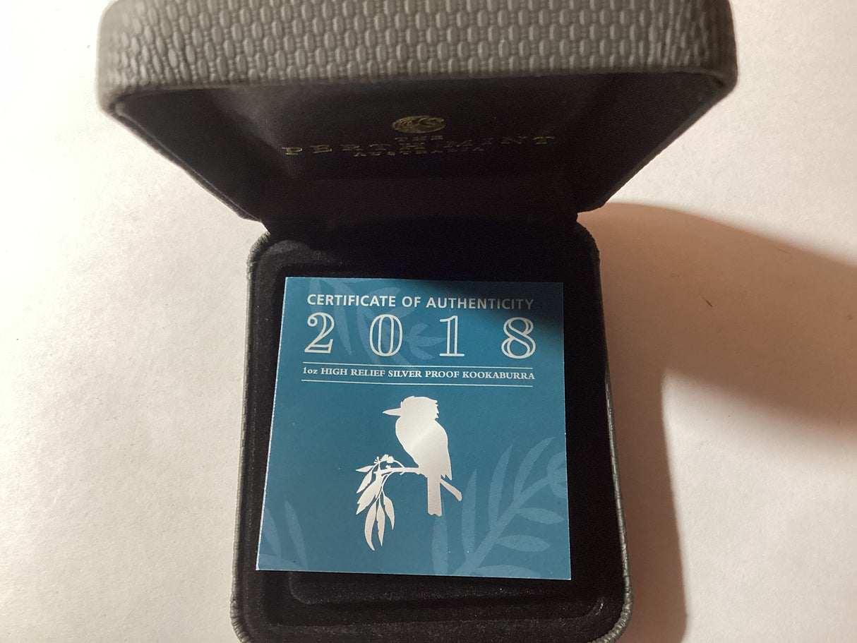 2018 $1 1oz Silver High Relief Proof Coin. Australian Kookaburra.