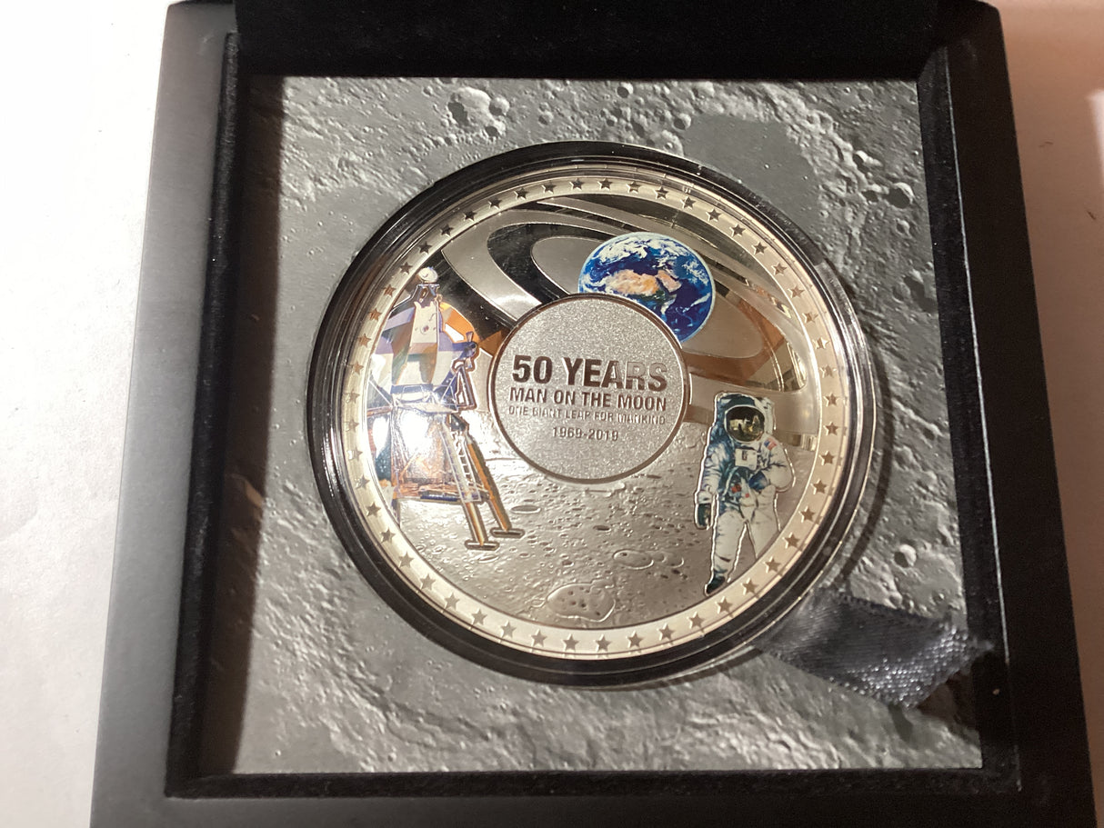 2019 $5 50 Grams Silver Proof Coin. 50 Years of Moon Landing. One Giant Leap For Mankind.