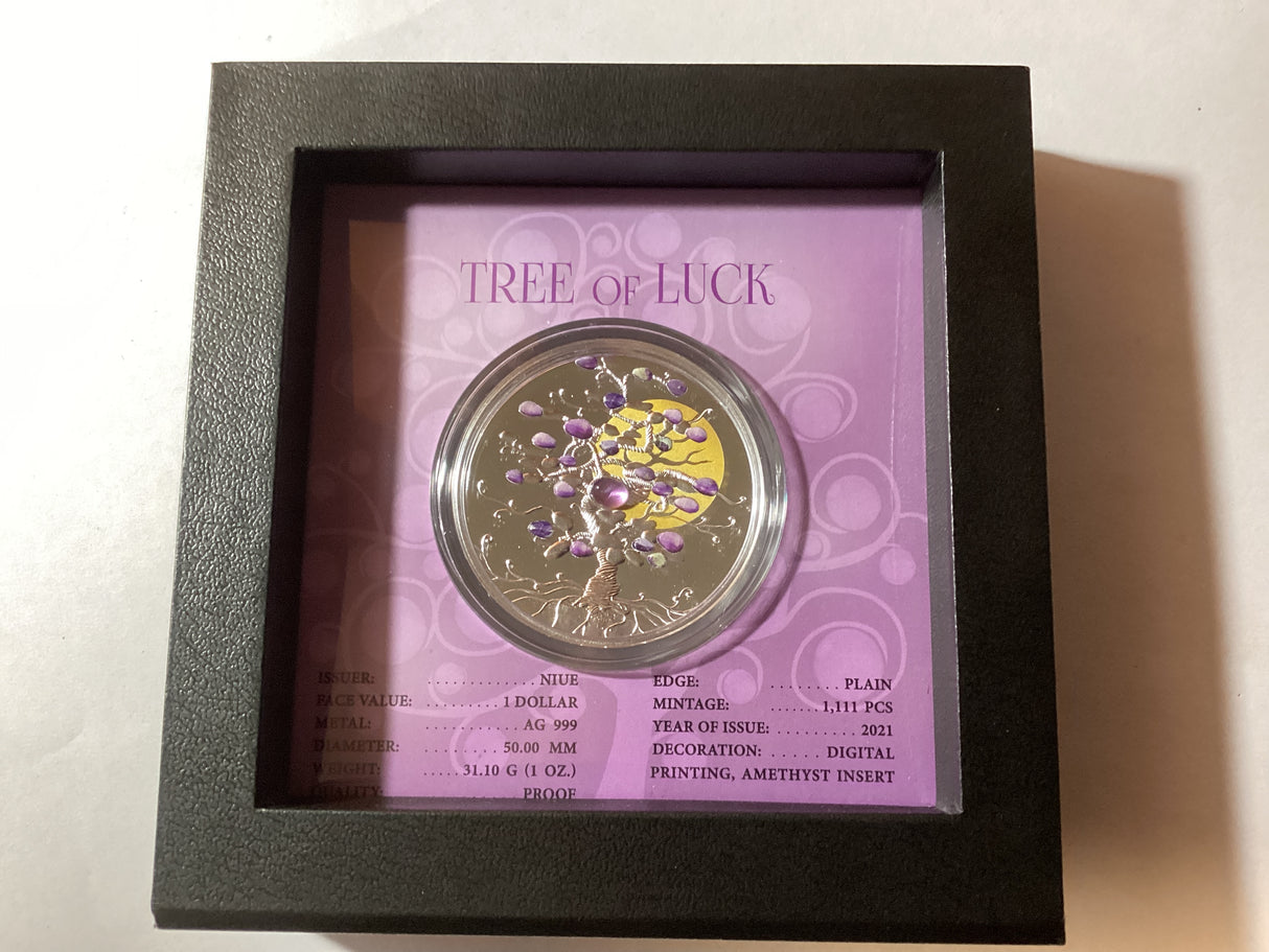 2021 $1 1oz Silver Coloured Proof Coin. Tree of Luck. 1111 made.