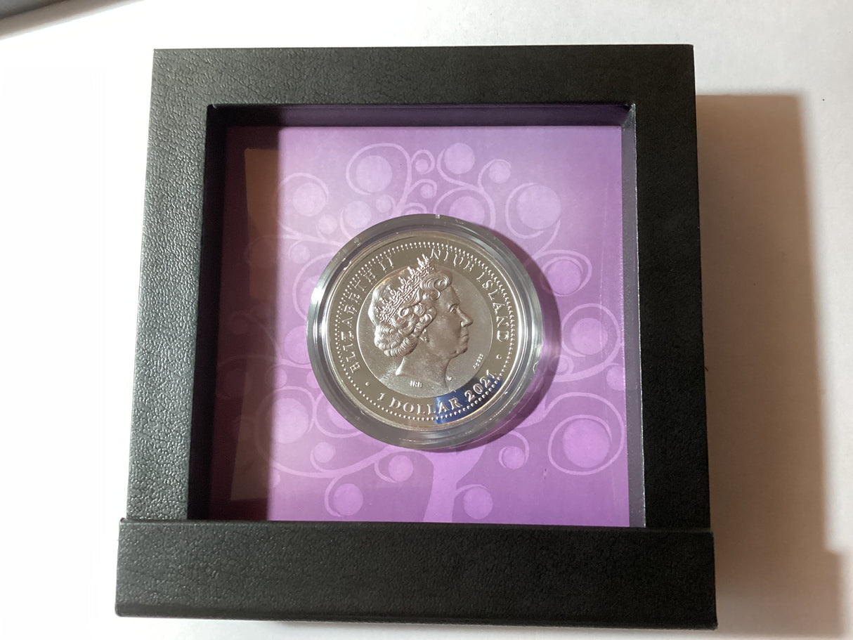 2021 $1 1oz Silver Coloured Proof Coin. Tree of Luck. 1111 made.