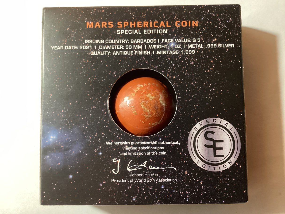 2021 $5 1oz Silver Coin. Mars Spherical Coin. 1999 Made.