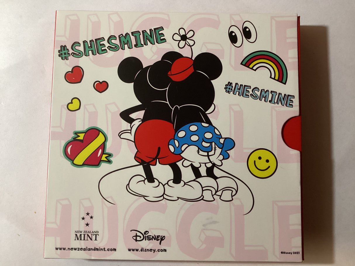 2021 $2 1oz Silver Coloured Heart-Shaped Coin. Disney. MicMin Ultimate Couple. New Zealand Mint.