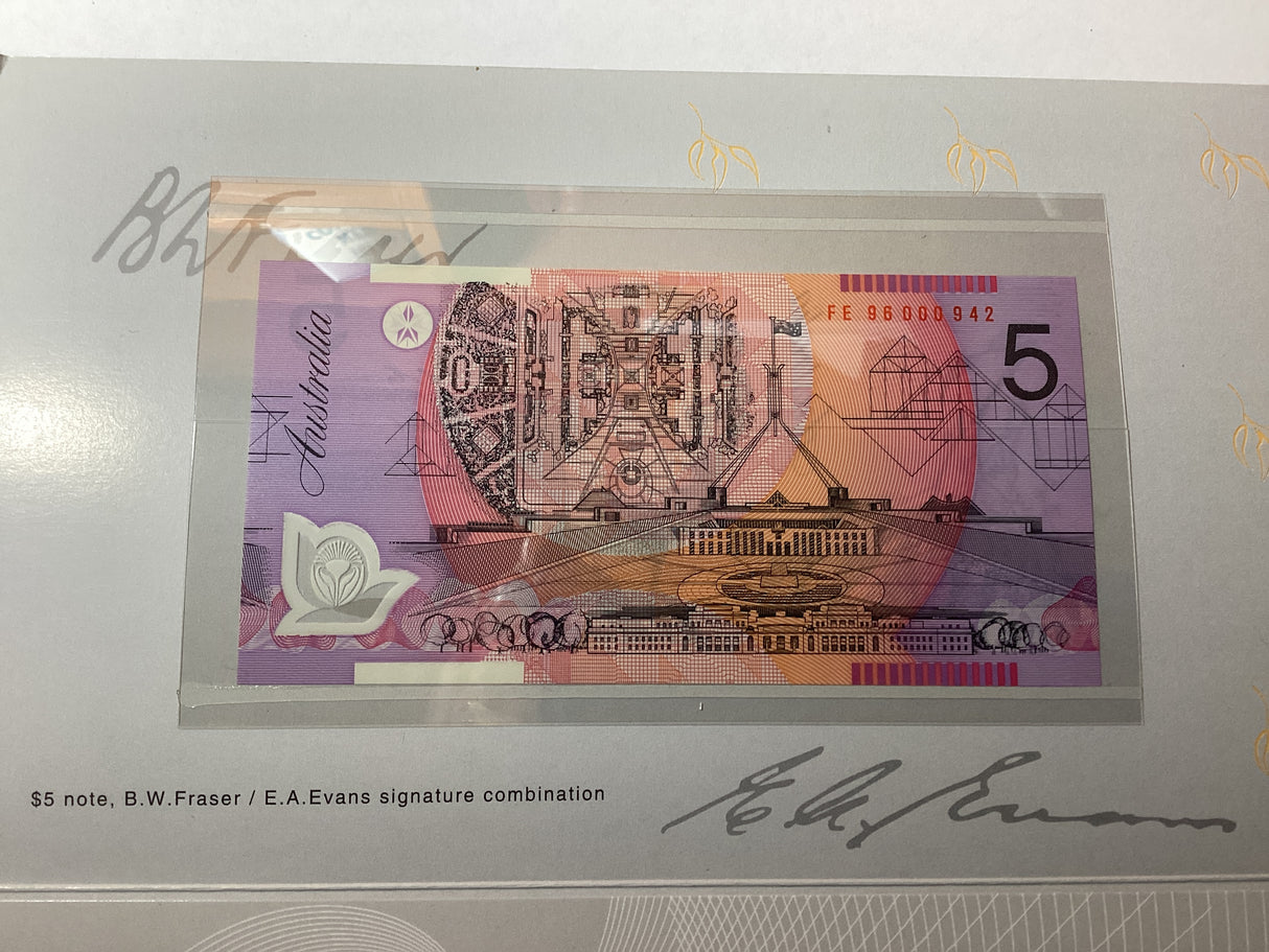 1996 2 x $5 Banknotes. Signatures Premium Edition. Red Serials. MacFarlane/Evans combination. NPA