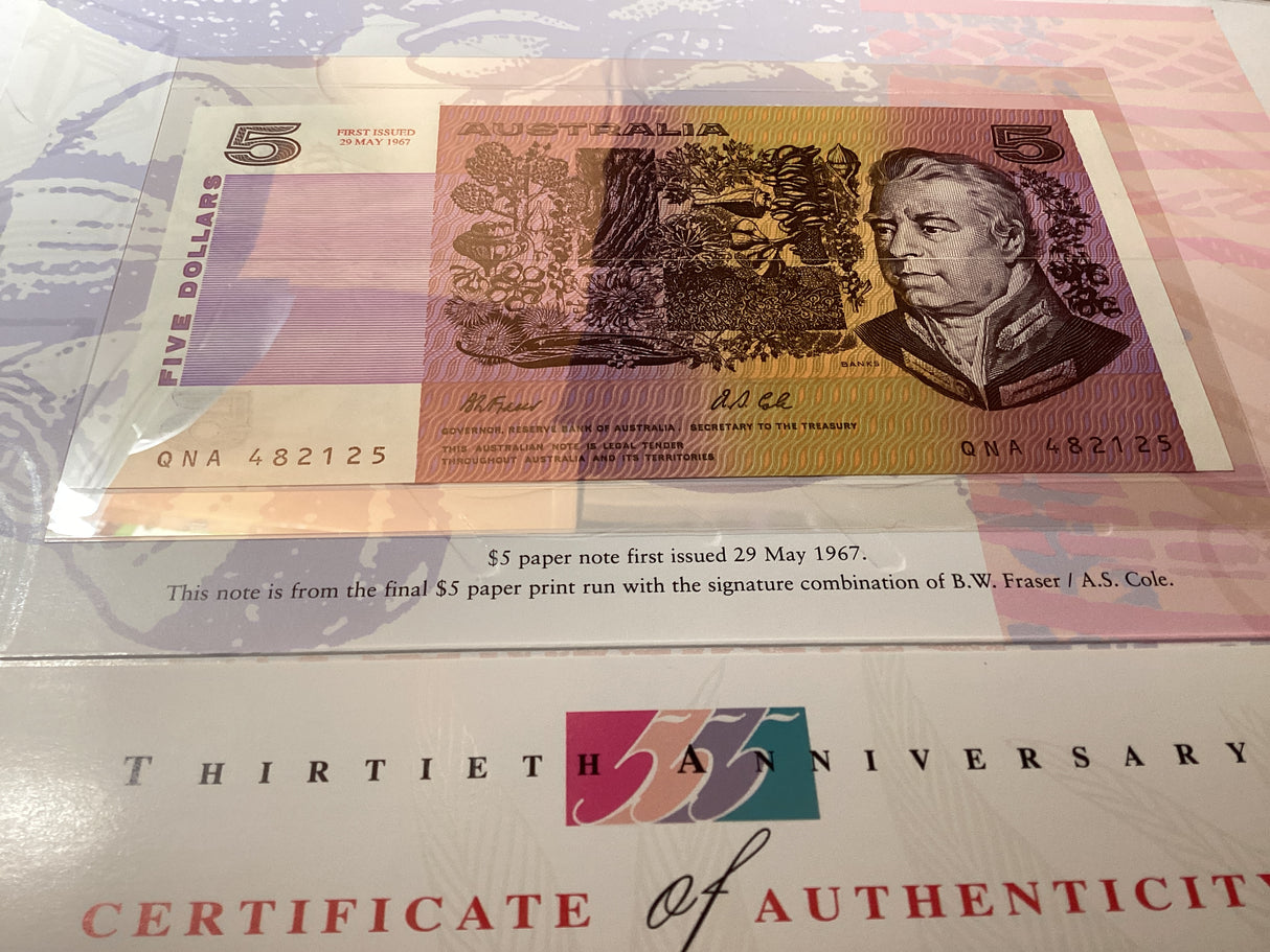 1997 3 x $5 Banknotes. Thirtieth Anniversary of the $5 Note. Premium Edition. NPA