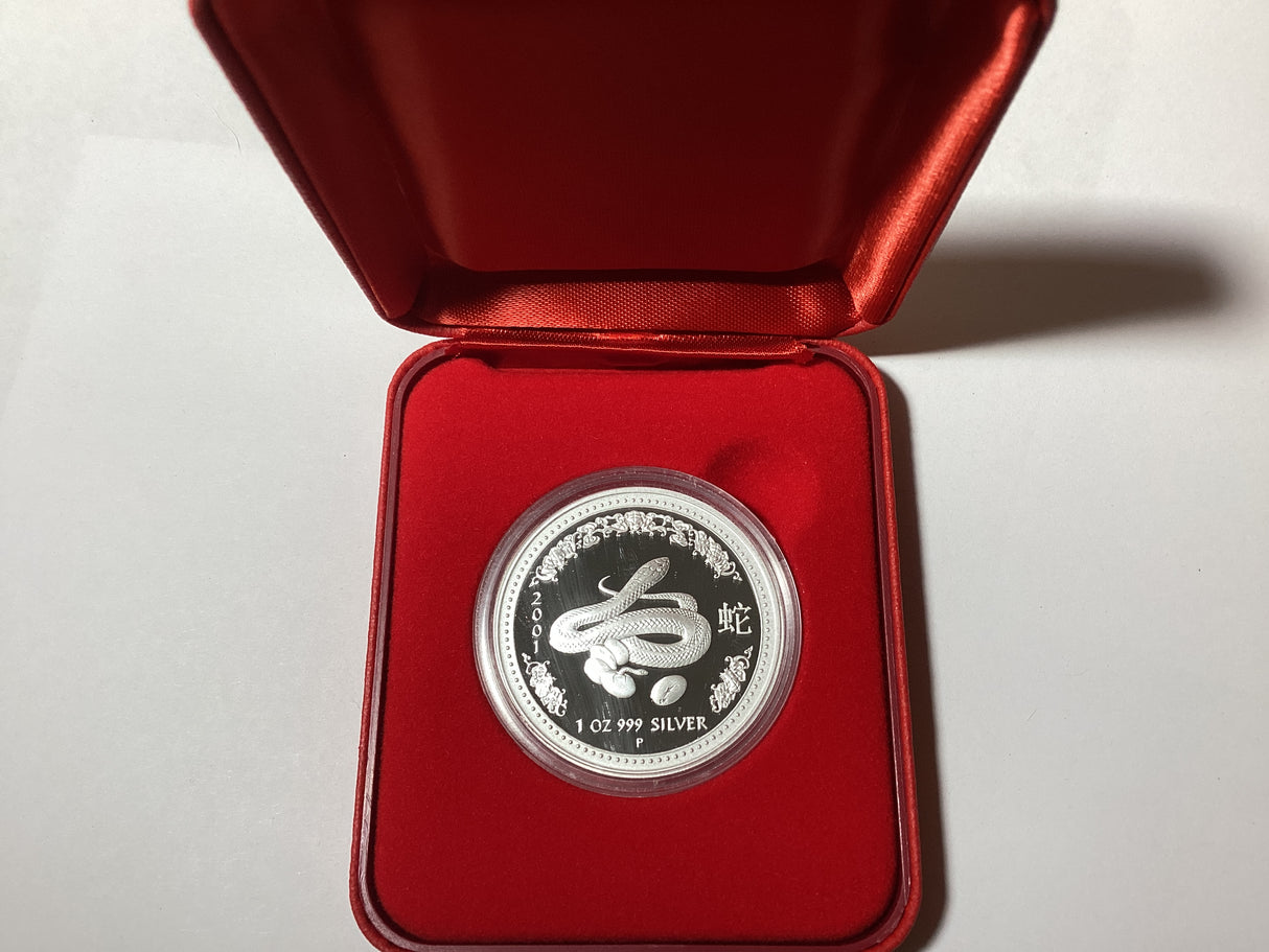 2001 Australian Lunar 1 oz Silver Proof Coin. Year of the Snake.