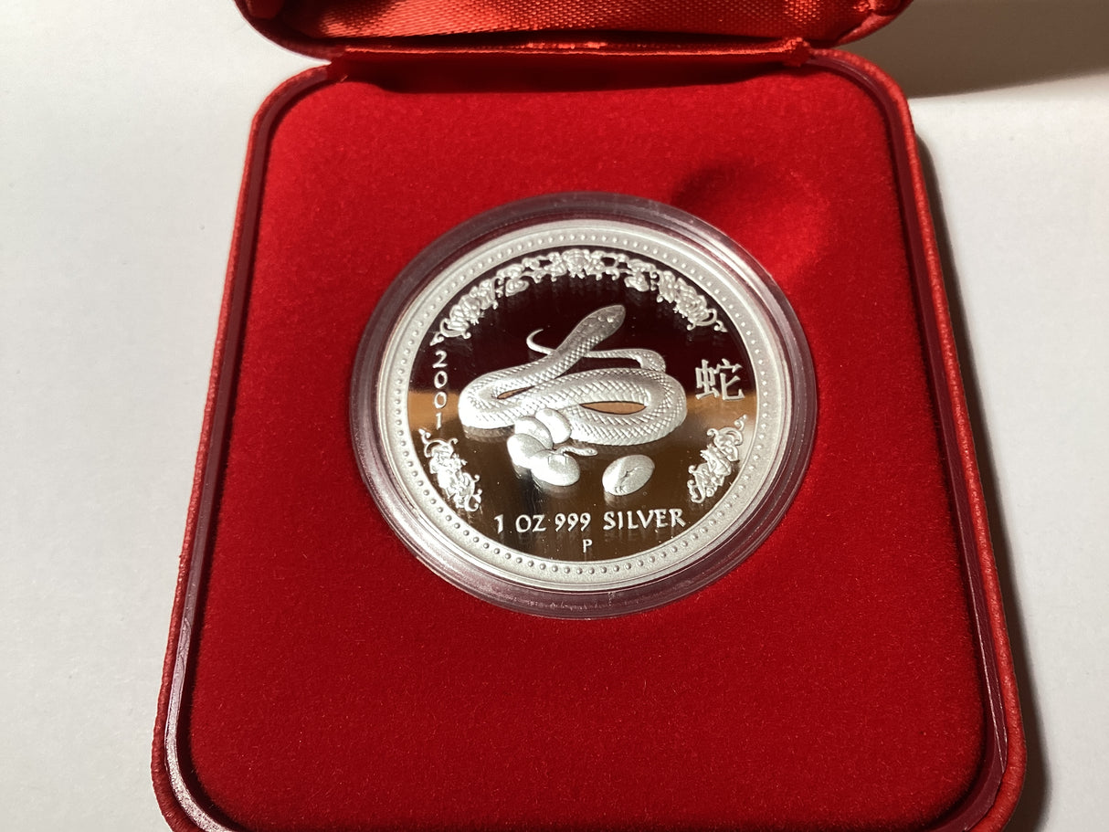 2001 Australian Lunar 1 oz Silver Proof Coin. Year of the Snake.