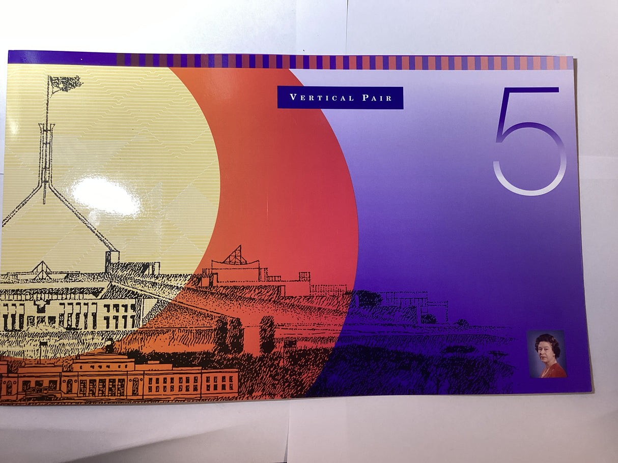 1996 2 x $5 Banknotes. Vertical Pair. NPA. Deluxe Edition.