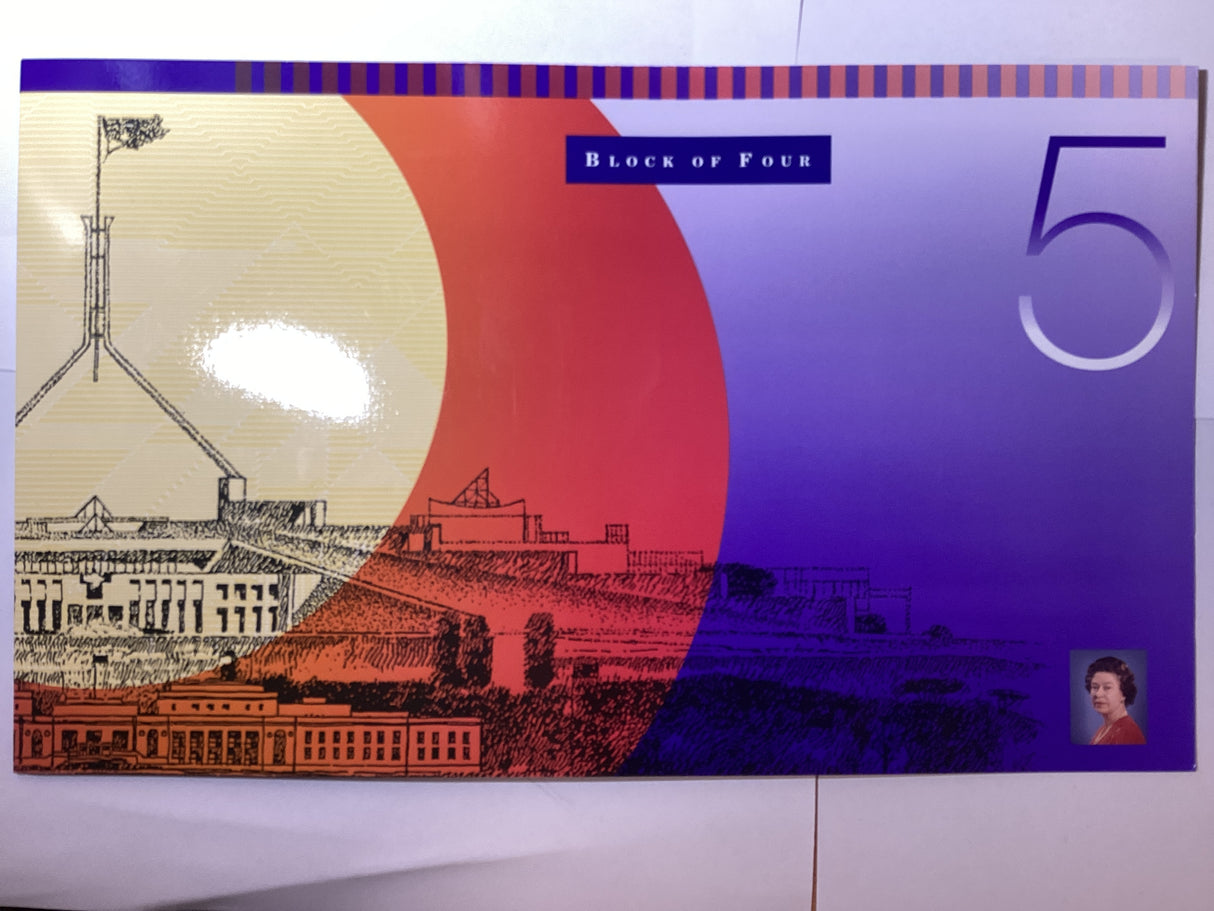 1996 4 x $5 Banknotes. Block of Four. NPA. Deluxe Edition.