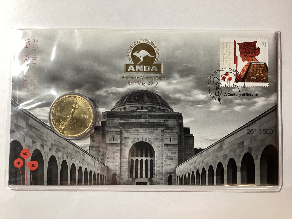 2018 $1 PNC. ANDA Brisbane. A Century of Service. War Memorials. 500 made.