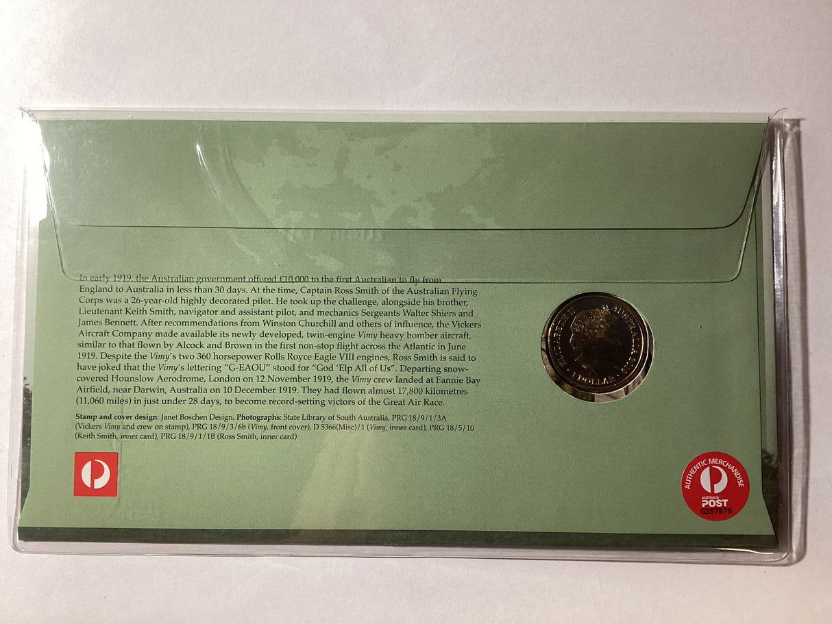 2019 $1 PNC. ANDA Sydney. Centenary of First Flight. Vickers ‘Vimy’ G-EAOU. 500 made.
