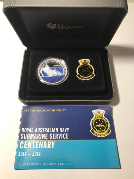 2014 Royal Australian Navy Submarine 1oz Silver Proof Coin and Badge Set