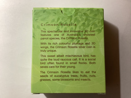 2014 $1 1oz Silver Coloured Proof Coin. World of Parrots. Crimson Rosella.