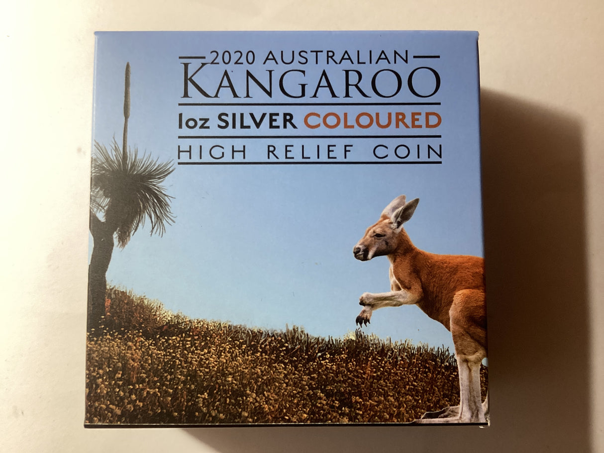 2020 $1 1oz Silver Coloured High Relief Coin. Australian Kangaroo.