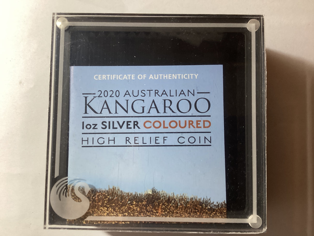 2020 $1 1oz Silver Coloured High Relief Coin. Australian Kangaroo.