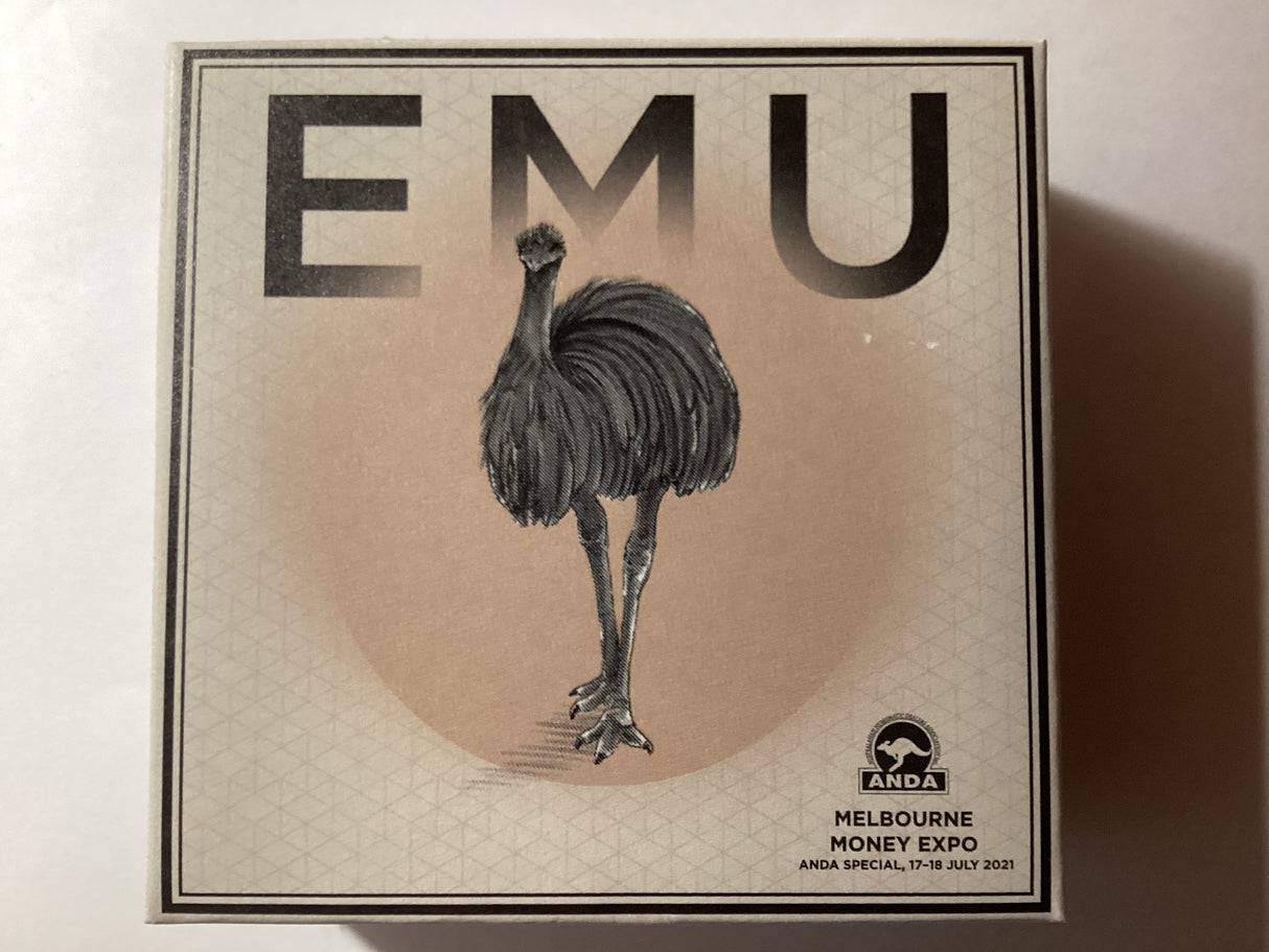 2021 $1 1oz Silver Coloured Proof Coin. Australian Emu. ANDA Melbourne.
