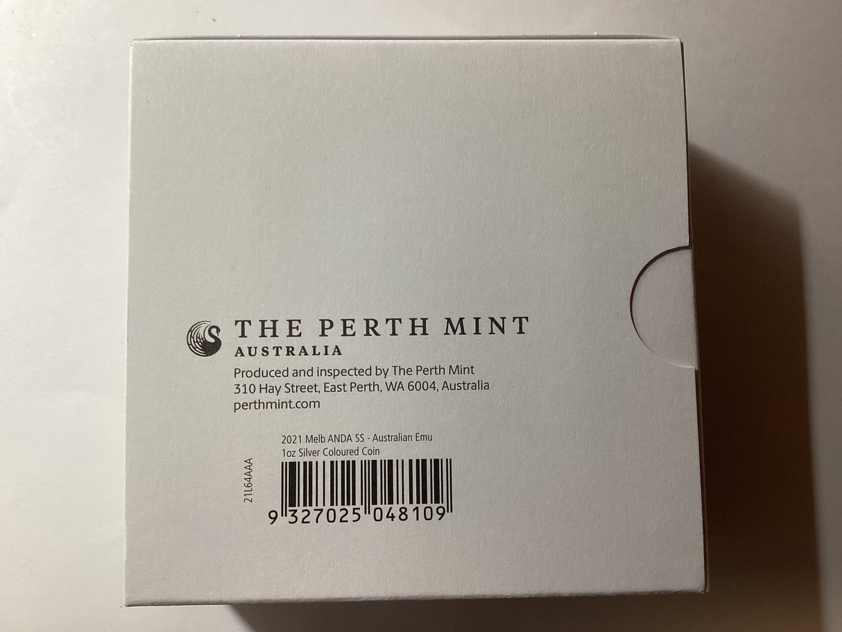 2021 $1 1oz Silver Coloured Proof Coin. Australian Emu. ANDA Melbourne.