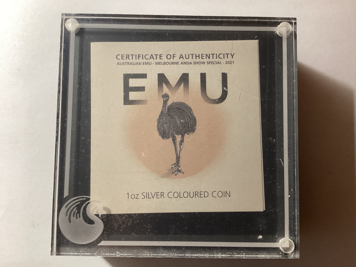 2021 $1 1oz Silver Coloured Proof Coin. Australian Emu. ANDA Melbourne.