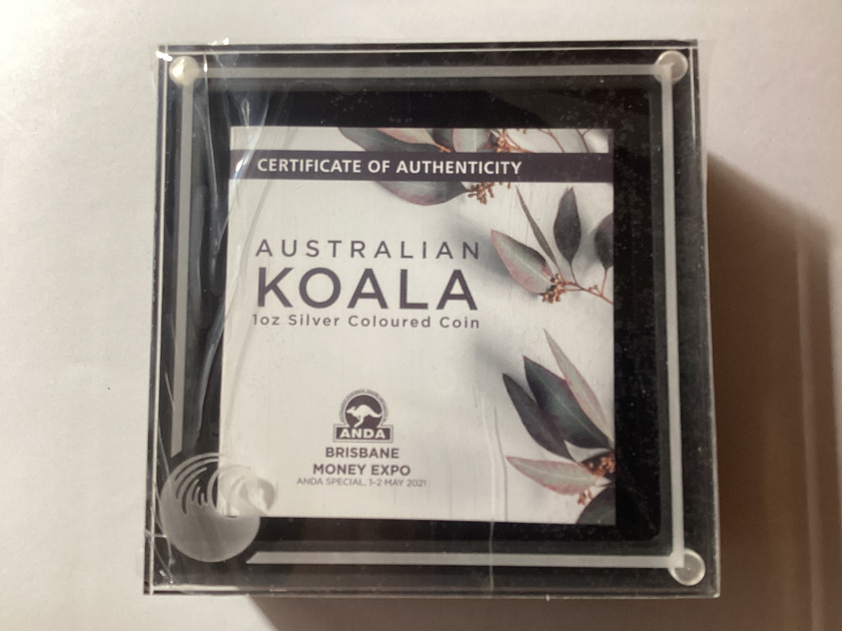 2021 $1 1oz Silver Coloured Proof Coin. Australian Koala. ANDA Brisbane.